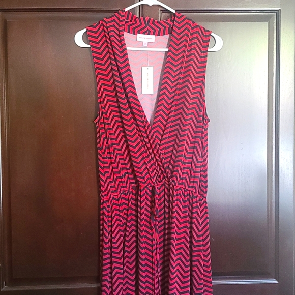Molly & Isadora 0XL red and black chevron Maxi Dress - Picture 1 of 4
